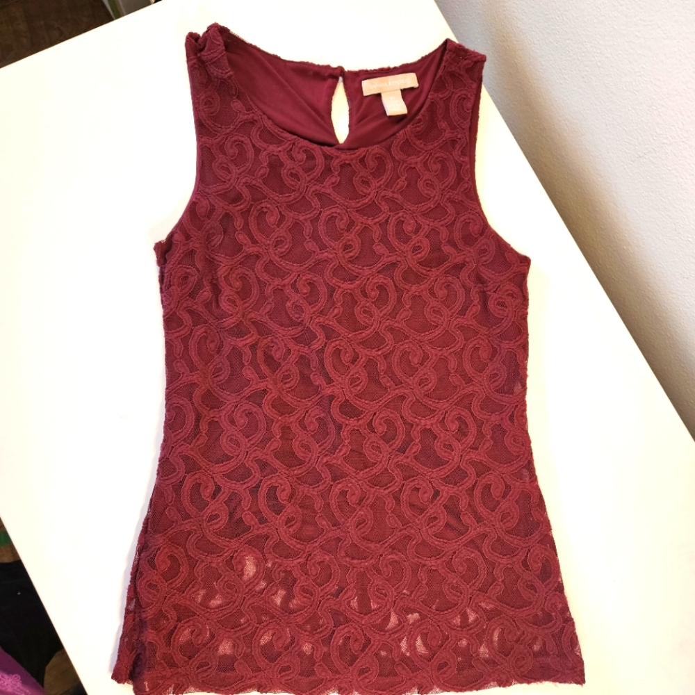Banana Republic Maroon Lace Lined Sleeveless Top Size XS